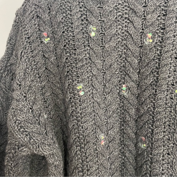 Something Navy Embroidered Cable Knit Cardigan sz XS Grey - Picture 9 of 11